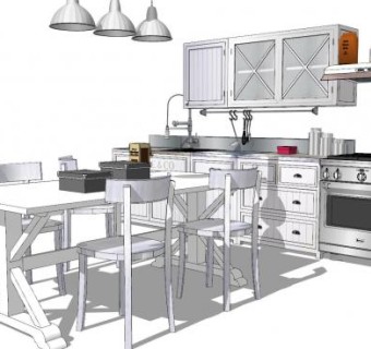美式工业风厨房餐厅SU模型下载_sketchup草图大师SKP模型