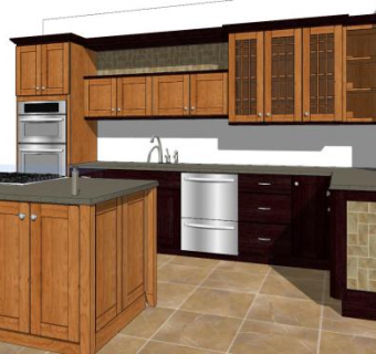 美式实木厨房吧台SU模型下载_sketchup草图大师SKP模型