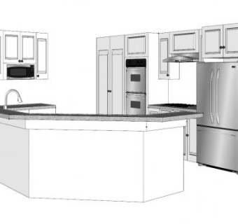 极简吧台厨房设计SU模型下载_sketchup草图大师SKP模型