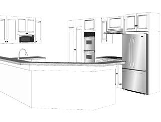 极简吧台厨房设计SU模型下载_sketchup草图大师SKP模型