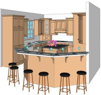 现代岛型厨房吧台室内SU模型下载_sketchup草图大师SKP模型
