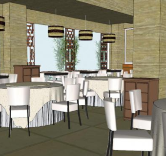 中式餐饮空间su模型下载_sketchup草图大师SKP模型