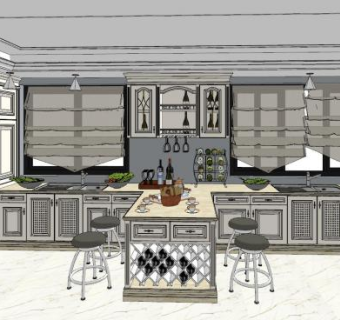 简欧轻奢开放式厨房SU模型下载_sketchup草图大师SKP模型