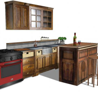 美式复古家具厨房SU模型下载_sketchup草图大师SKP模型