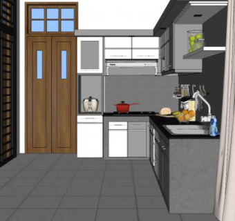 灰色转角厨房SU模型下载_sketchup草图大师SKP模型