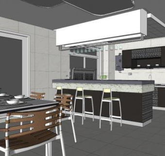 简约时尚厨房餐厅SU模型下载_sketchup草图大师SKP模型