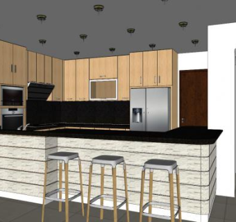 简约开放式吧台厨房SU模型下载_sketchup草图大师SKP模型