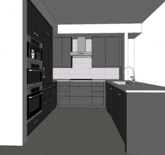 现代U型灰色厨房SU模型下载_sketchup草图大师SKP模型