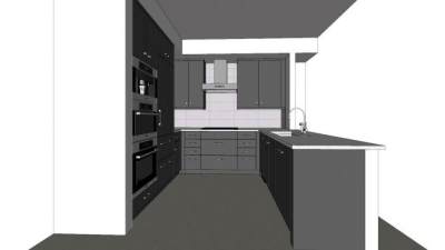 现代U型灰色厨房SU模型下载_sketchup草图大师SKP模型