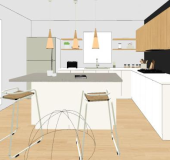 现代开放式简约厨房SU模型下载_sketchup草图大师SKP模型