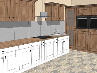 美式家装厨房设计SU模型下载_sketchup草图大师SKP模型