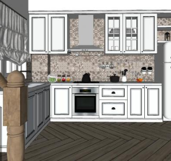 开放式简欧厨房SU模型下载_sketchup草图大师SKP模型