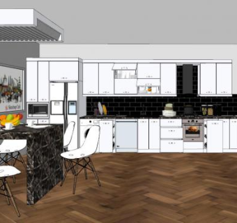 现代整体厨房餐厅sketchup模型下载_sketchup草图大师SKP模型