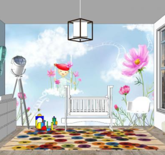 现代简约婴儿房SU模型下载_sketchup草图大师SKP模型