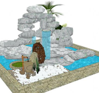 别墅假山水池su模型下载_sketchup草图大师SKP模型