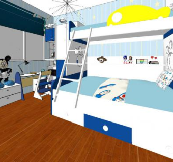 蓝色家装儿童房SU模型下载_sketchup草图大师SKP模型