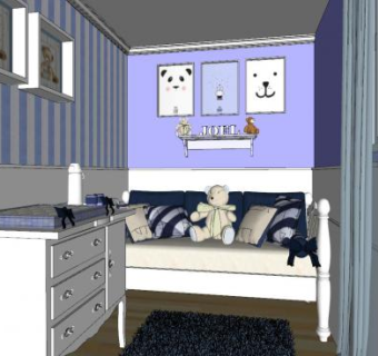简欧小型儿童房SU模型下载_sketchup草图大师SKP模型