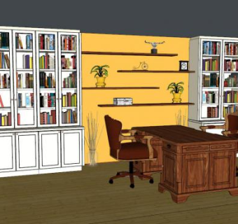 总经理办公室书柜su模型下载_sketchup草图大师SKP模型