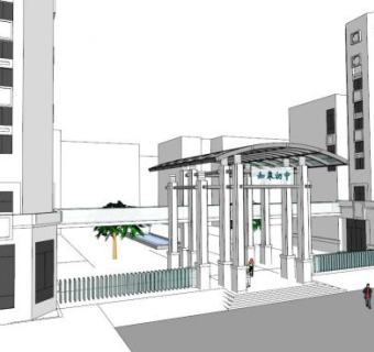 新中式学校大门设计su模型下载_sketchup草图大师SKP模型