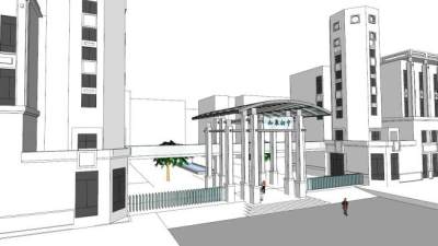 新中式学校大门设计su模型下载_sketchup草图大师SKP模型