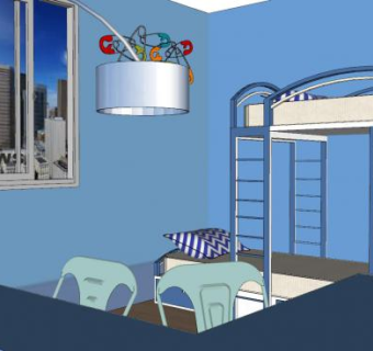 蓝色背景儿童房SU模型下载_sketchup草图大师SKP模型