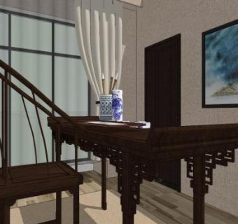 中式书房家具家装SU模型下载_sketchup草图大师SKP模型