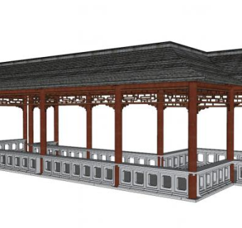 中国古建筑连廊su模型下载_sketchup草图大师SKP模型