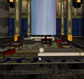 新中式别墅大堂SU模型下载_sketchup草图大师SKP模型