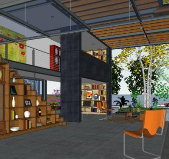 现代别墅大堂SU模型下载_sketchup草图大师SKP模型