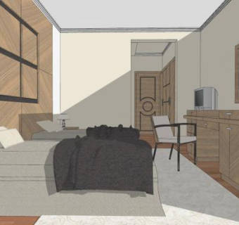 新中式酒店双人房SU模型下载_sketchup草图大师SKP模型