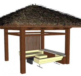 四角亭子盖茅草su模型下载_sketchup草图大师SKP模型