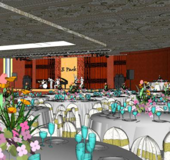 现代酒店宴会大厅SU模型下载_sketchup草图大师SKP模型