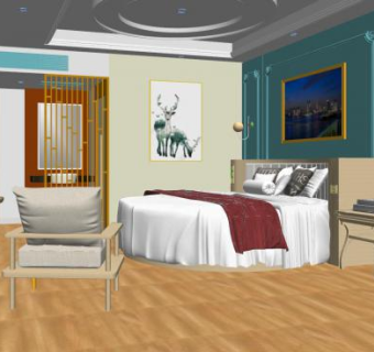 现代简欧酒店客房SU模型下载_sketchup草图大师SKP模型