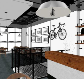 工业风咖啡馆室内全套su模型下载_sketchup草图大师SKP模型