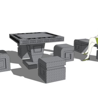 园林石桌椅SU模型下载_sketchup草图大师SKP模型