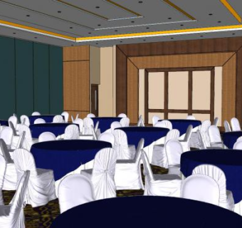 现代酒店宴会厅装修SU模型下载_sketchup草图大师SKP模型