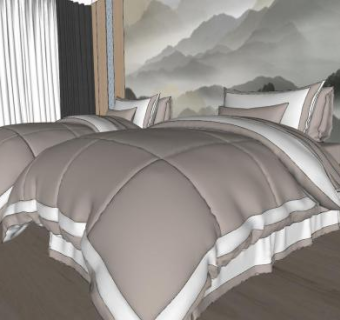 新中式酒店双人客房SU模型下载_sketchup草图大师SKP模型