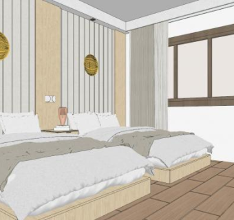 现代酒店双人套房SU模型下载_sketchup草图大师SKP模型