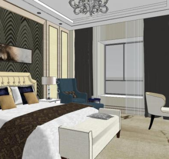 欧式酒店客房装修SU模型下载_sketchup草图大师SKP模型