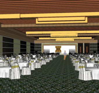 新中式酒店宴会厅设计SU模型下载_sketchup草图大师SKP模型
