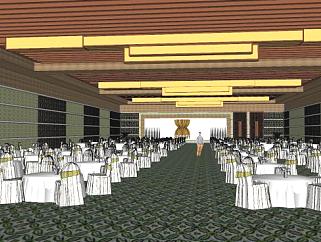 新中式酒店宴会厅设计SU模型下载_sketchup草图大师SKP模型