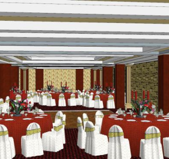 欧式酒店宴会厅装修SU模型下载_sketchup草图大师SKP模型