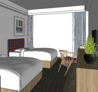 北欧酒店双人套房SU模型下载_sketchup草图大师SKP模型