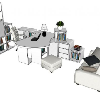 办公组合桌su模型下载_sketchup草图大师SKP模型