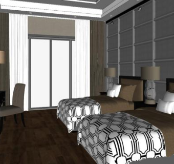 现代酒店客房家装SU模型下载_sketchup草图大师SKP模型