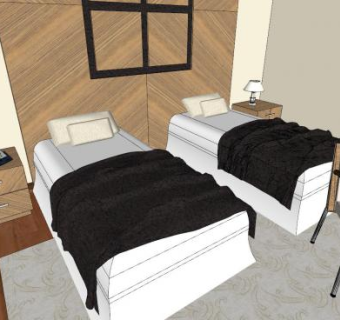 新中式酒店双人套房SU模型下载_sketchup草图大师SKP模型