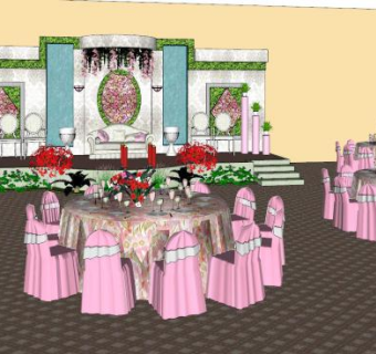 现代酒店婚礼宴会厅SU模型下载_sketchup草图大师SKP模型