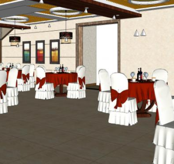 中式酒店宴会厅SU模型下载_sketchup草图大师SKP模型