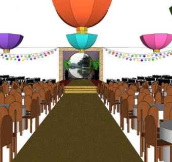 现代酒店宴会厅布景SU模型下载_sketchup草图大师SKP模型