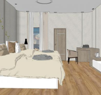 简约酒店双人套房SU模型下载_sketchup草图大师SKP模型